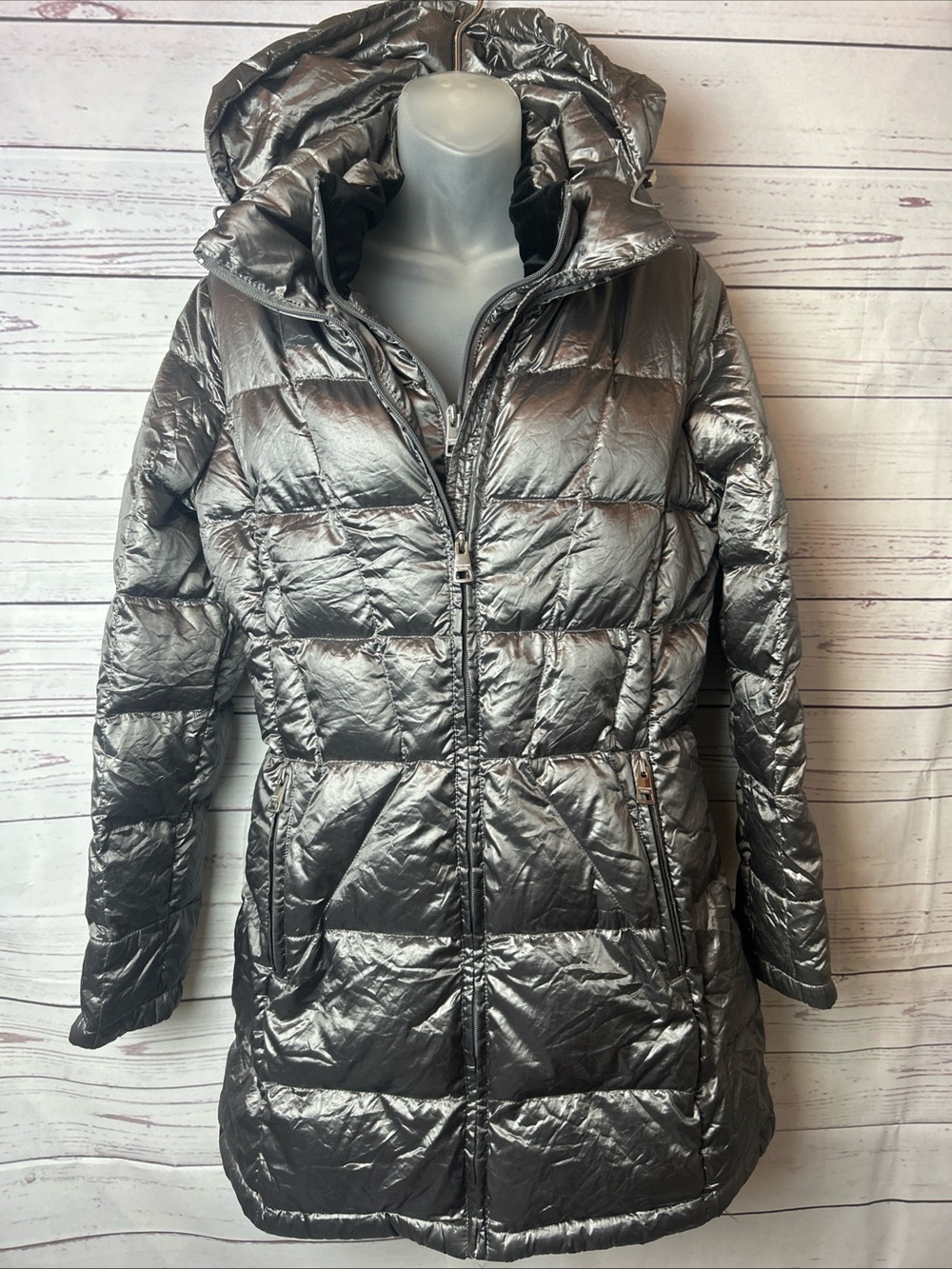 Andrew Marc Womens 650 Fill Gray Packable Duck Down Puffer Jacket Sz Medium
